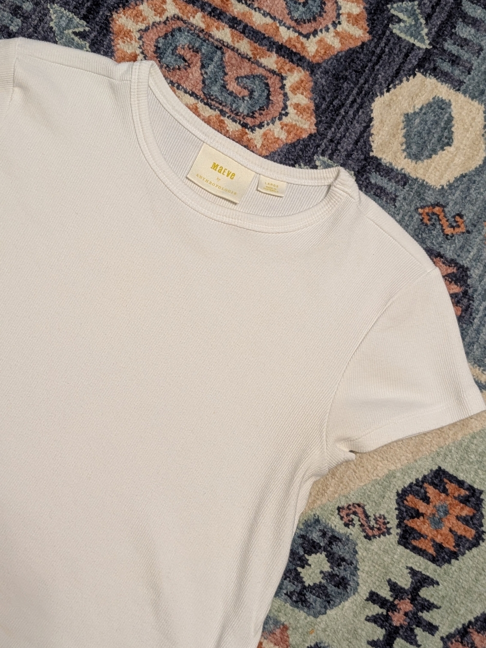 Anthropologie Maeve White Ribbed Short Sleeve Baby Tee Size